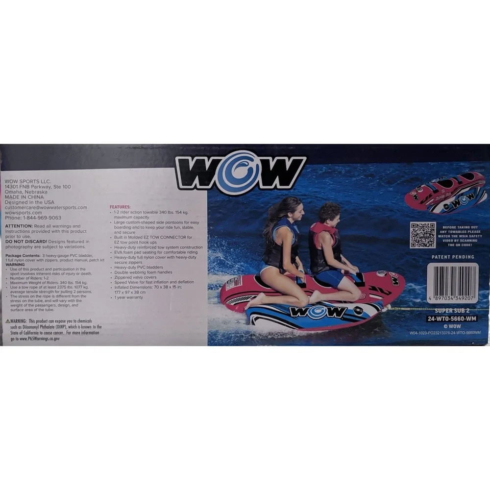 WOW Super Sub 1-2 Rider Towable New‎ In Box EZ tow connector 70
